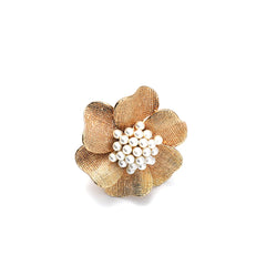 Pearl & 18K Gold-Plated Flower Statement Ring