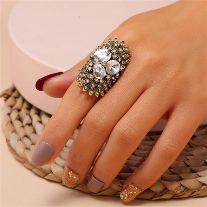 Crystal and Cubic Zirconia 18K Gold-Plated Botany Statement Ring, gold statement rings for women, front view