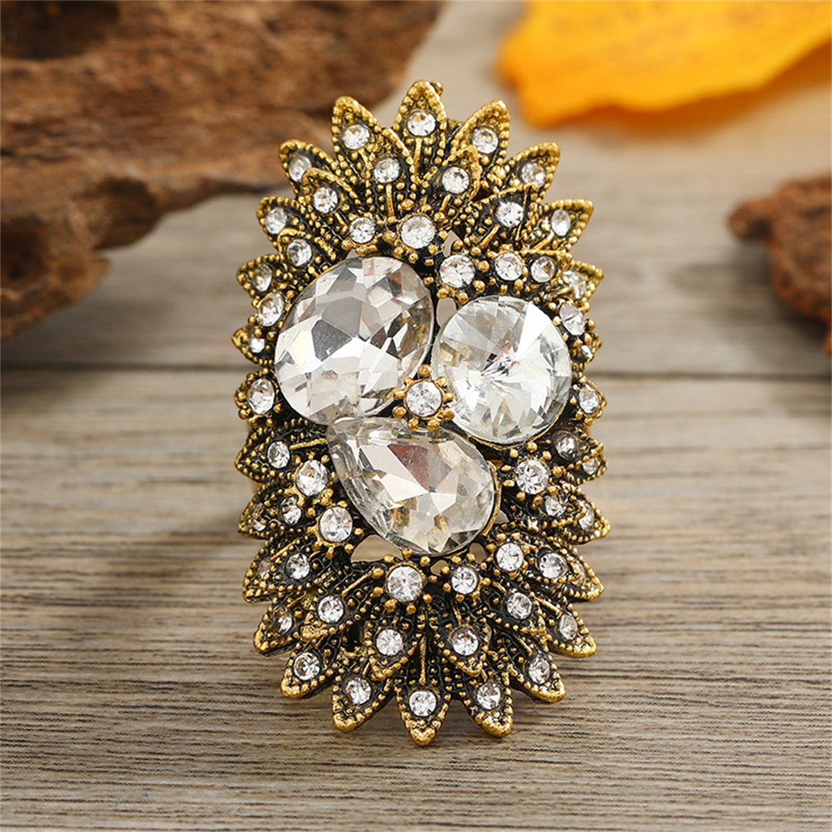 Crystal and Cubic Zirconia 18K Gold-Plated Botany Statement Ring, gold statement rings for women, lifestyle look
