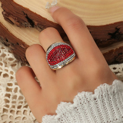 Red Cubic Zirconia and 18K Gold-Plated Eye Adjustable Ring, gold statement rings for women, everyday style, lifestyle look