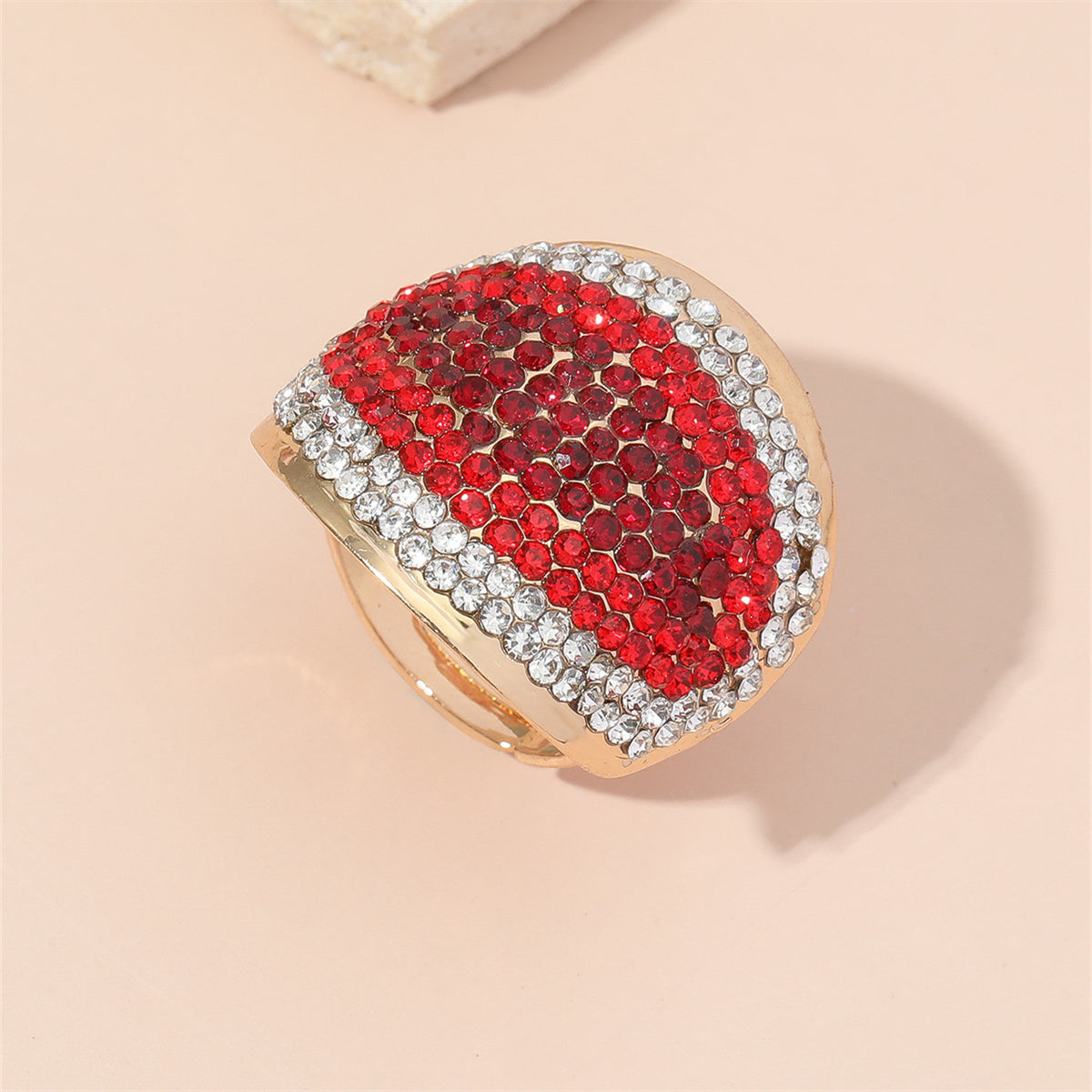 Red Cubic Zirconia and 18K Gold-Plated Eye Adjustable Ring, gold statement rings for women, everyday style, side view