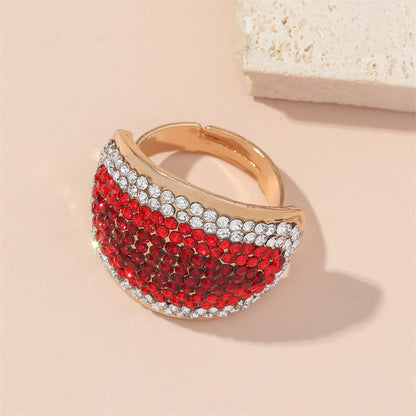 Red Cubic Zirconia and 18K Gold-Plated Eye Adjustable Ring, gold statement rings for women, everyday style, detail close-up