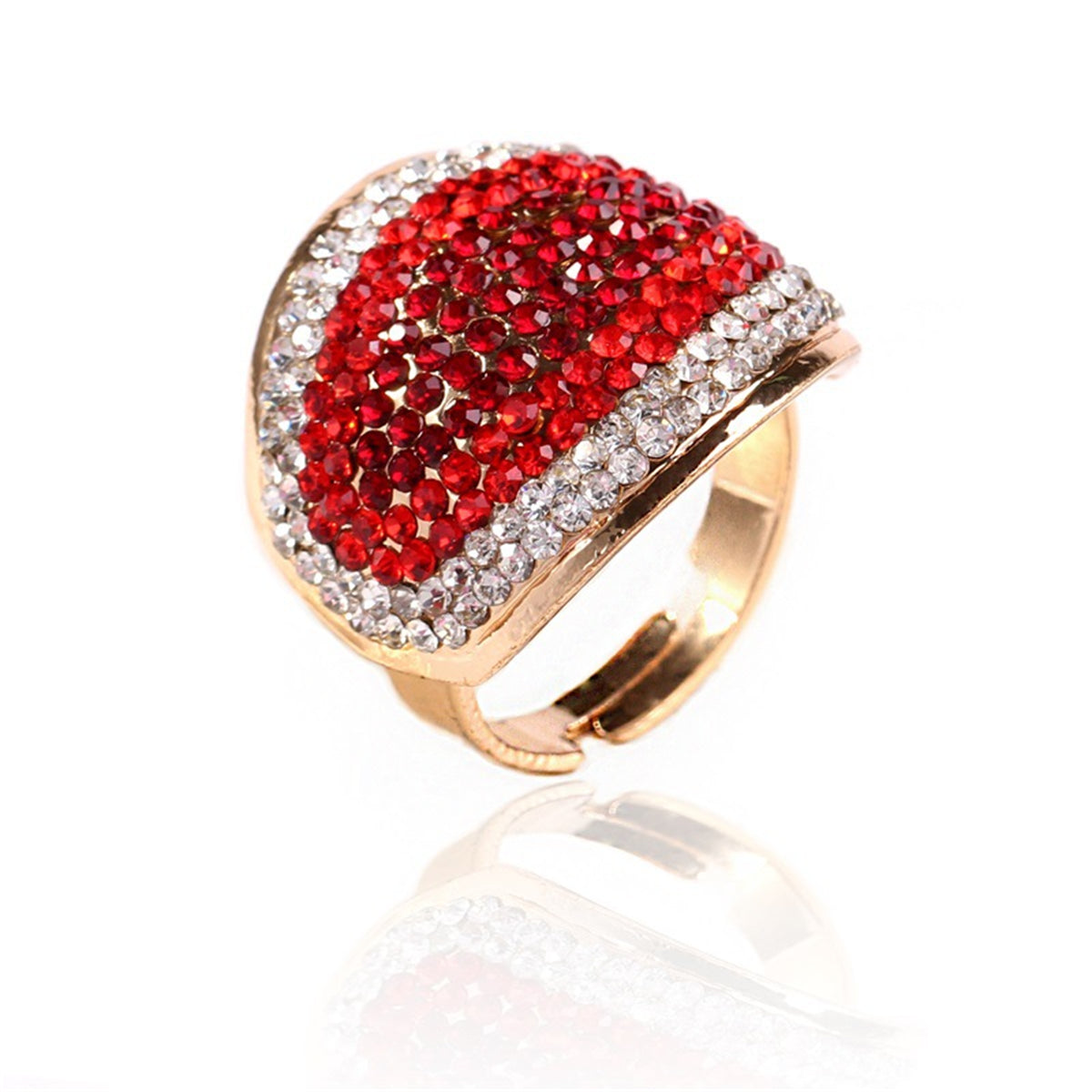 Red Cubic Zirconia and 18K Gold-Plated Eye Adjustable Ring, gold statement rings for women, everyday style, front view