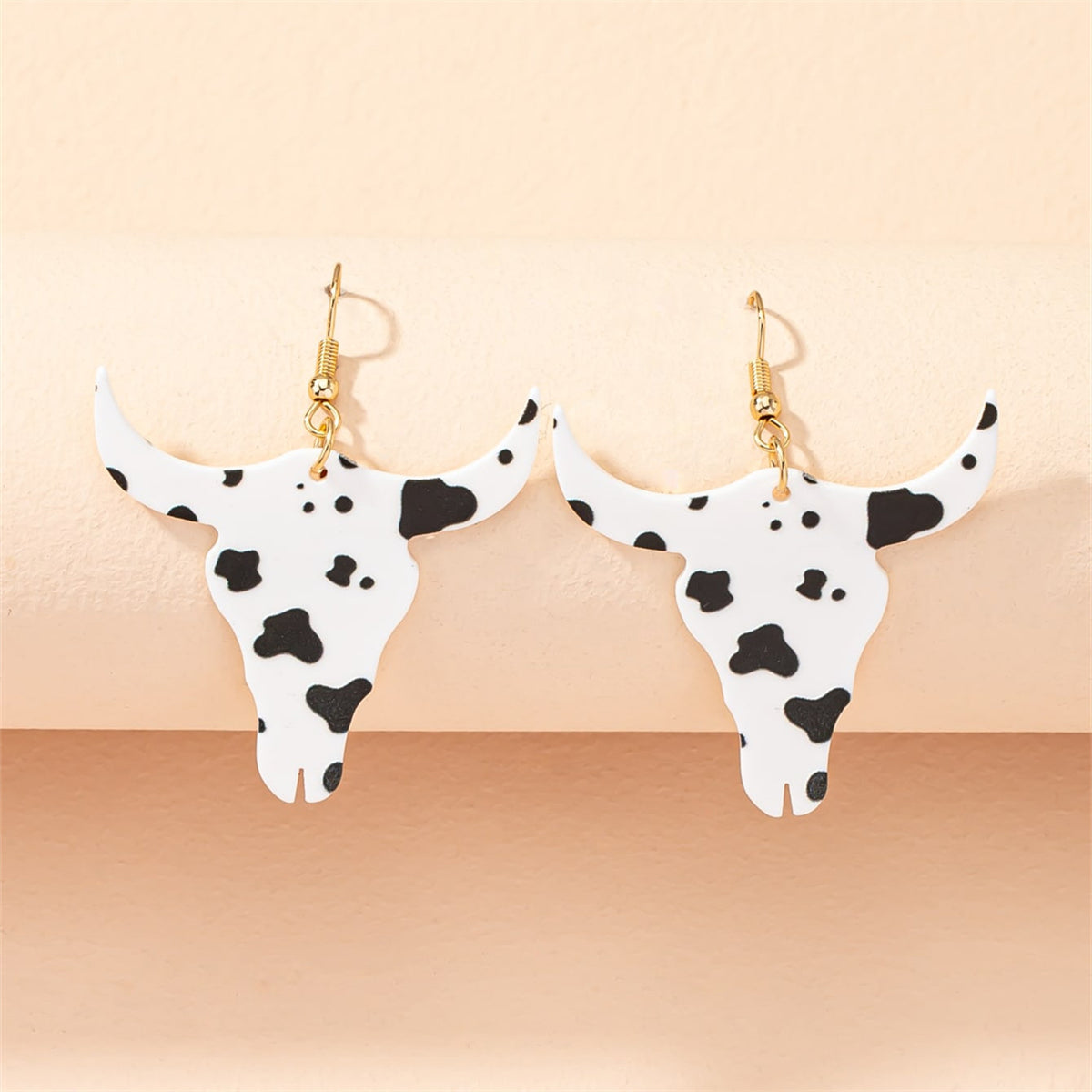 White Acrylic and 18K Gold-Plated Longhorn Drop Earring, gold drop earrings for women, botanical inspired, front view