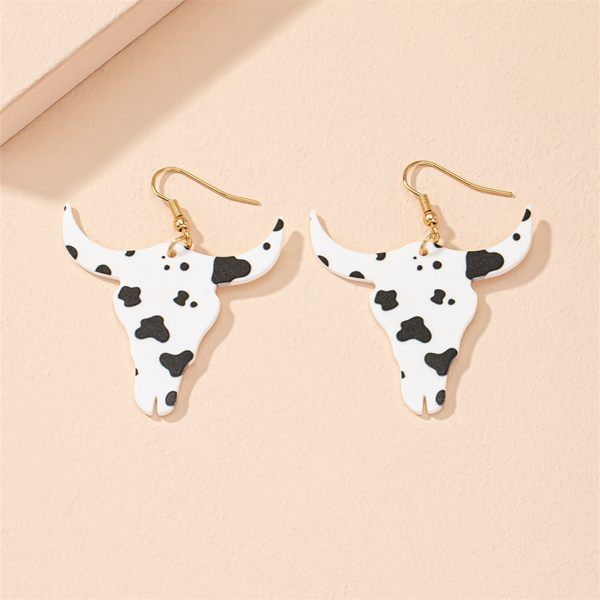 White Acrylic and 18K Gold-Plated Longhorn Drop Earring, gold drop earrings for women, botanical inspired, lifestyle look