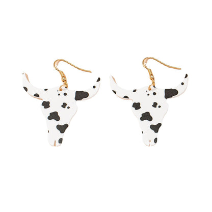 White Acrylic and 18K Gold-Plated Longhorn Drop Earring, gold drop earrings for women, botanical inspired, side view