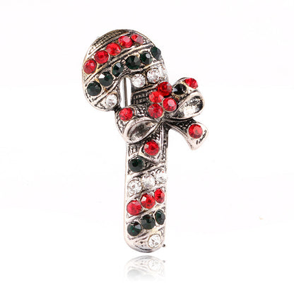 Black and Red Cubic Zirconia and Silver-Plated Bow Candy Cane Brooch, silver brooch pin, elegant gift for her, front view