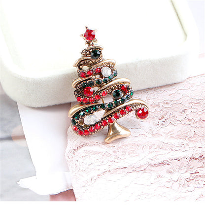 Red Cubic Zirconia and 18K Gold-Plated Christmas Tree Brooch, gold brooch pin, botanical inspired, side view