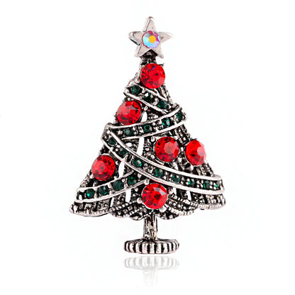 Red Cubic Zirconia and Silver-Plated Christmas Tree Brooch, silver brooch pin, dainty minimalist design, side view