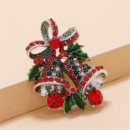 Green and Red Cubic Zirconia Christmas Bell Brooch, brooch pin, dainty minimalist design, styled look