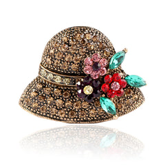 Gray Cubic Zirconia & 18K Gold-Plated Flower Hat Brooch