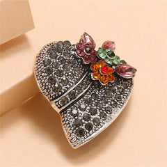 Brown Cubic Zirconia & Crystal Silver-Plated Flower Hat Brooch