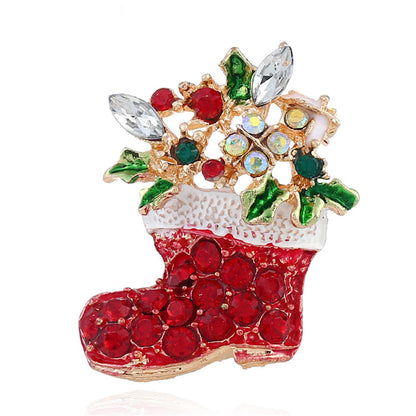Crystal and Red Cubic Zirconia Christmas Stocking Brooch, brooch pin, everyday style, side view