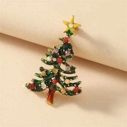 Green Enamel and Red Cubic Zirconia Openwork Christmas Tree Brooch, brooch pin, dainty minimalist design, lifestyle look