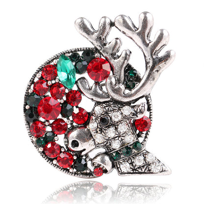 Green Crystal and Cubic Zirconia Silver-Plated Reindeer Brooch, silver brooch pin, vintage-inspired design, front view