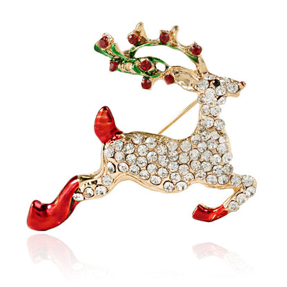 Colored Enamel and Cubic Zirconia 18K Gold-Plated Reindeer Brooch, gold brooch pin, everyday style, side view