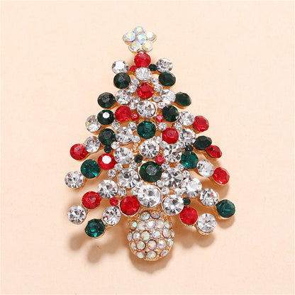 Red and White Cubic Zirconia Christmas Tree Brooch, brooch pin, botanical inspired, front view