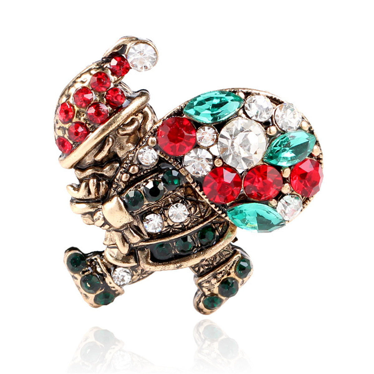 Green Crystal & Cubic Zirconia Santa Brooch