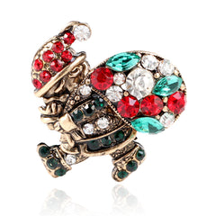 Green Crystal & Cubic Zirconia Santa Brooch