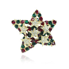 Red Cubic Zirconia & 18K Gold-Plated Stacked Star Brooch