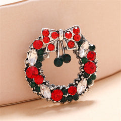 Red & Multicolor Cubic Zirconia & Silver-Plated Wreath Brooch