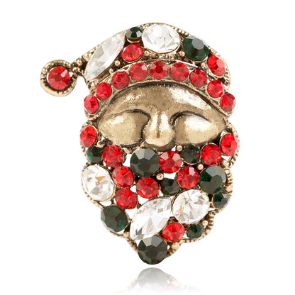 Green Cubic Zirconia and Crystal 18K Gold-Plated Santa Brooch, gold brooch pin, elegant gift for her, side view