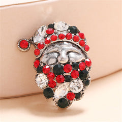 Green Cubic Zirconia & Silver-Plated Santa Brooch