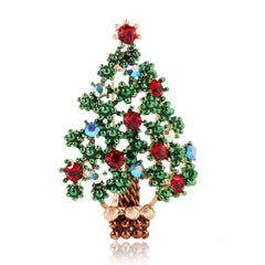 Red Cubic Zirconia & 18K Gold-Plated Christmas Tree Brooch