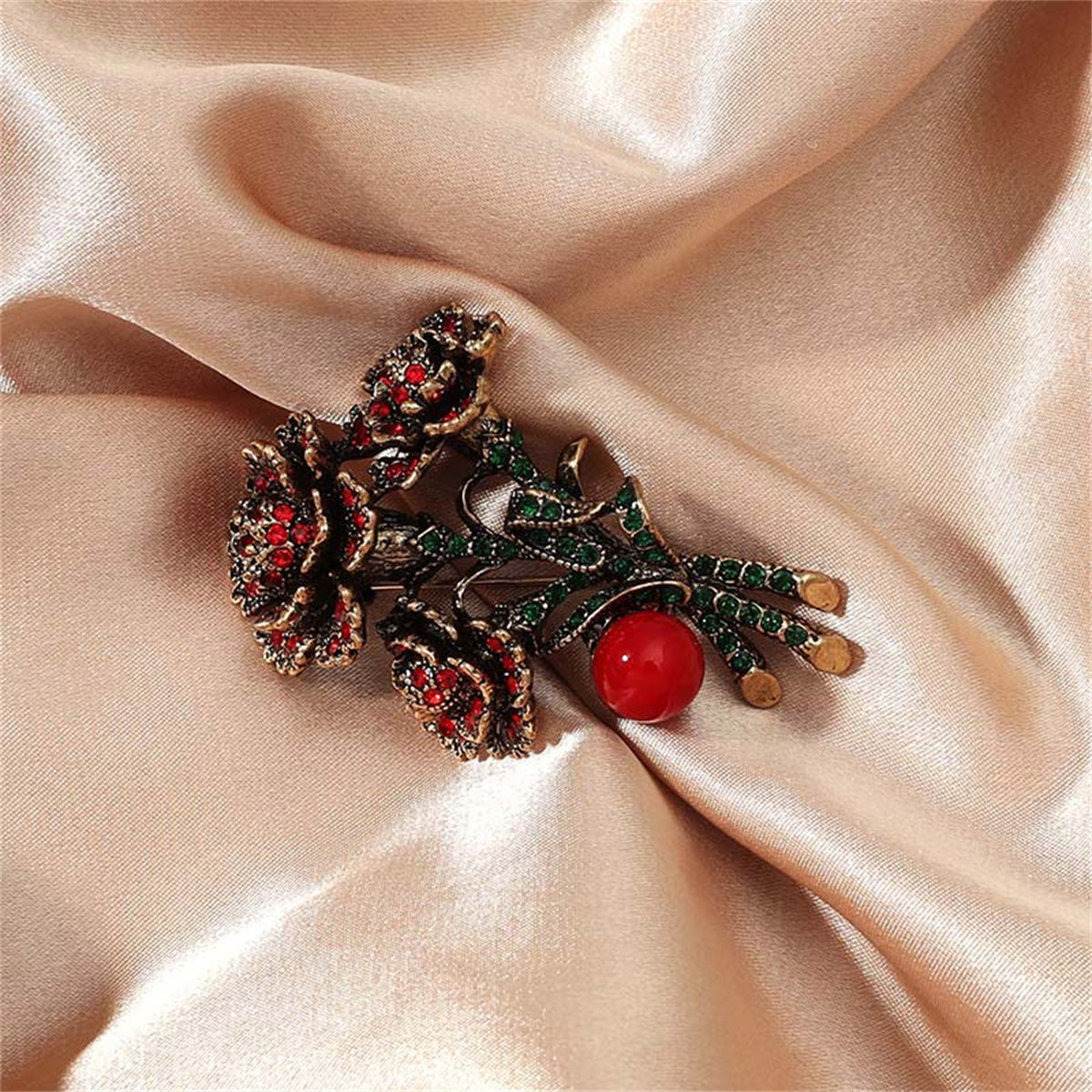 Cubic Zirconia and Resin 18K Gold-Plated Flower Brooch, gold brooch pin, everyday style, front view