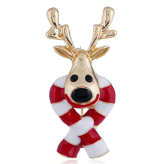 Red Enamel and 18K Gold-Plated Reindeer Scarf Brooch, gold brooch pin, elegant gift for her, front view