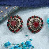 Red Crystal & Cubic Zirconia Heart Huggie Earrings