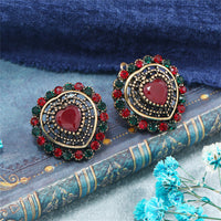 Red Crystal & Cubic Zirconia Heart Huggie Earrings