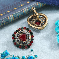 Red Crystal & Cubic Zirconia Heart Huggie Earrings