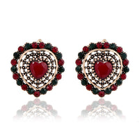Red Crystal & Cubic Zirconia Heart Huggie Earrings