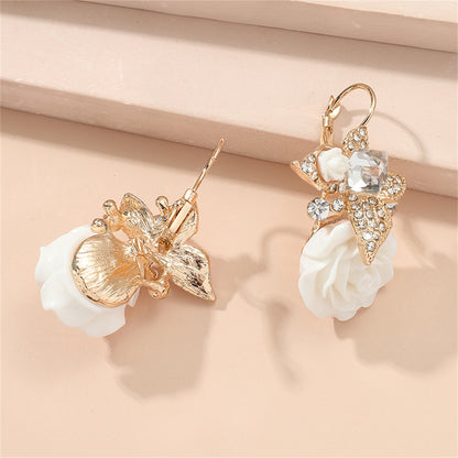White Crystal and Cubic Zirconia Flower Drop Earrings, drop earrings for women, vintage-inspired design, lifestyle look