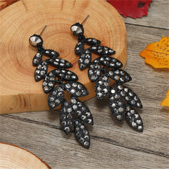 Black Cubic Zirconia Leaves Drop Earrings