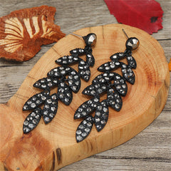 Black Cubic Zirconia Leaves Drop Earrings