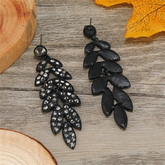 Black Cubic Zirconia Leaves Drop Earrings