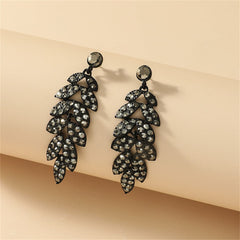 Black Cubic Zirconia Leaves Drop Earrings