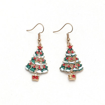 Red and Multicolor Enamel Christmas Tree Drop Earrings, drop earrings for women, vintage-inspired design, front view