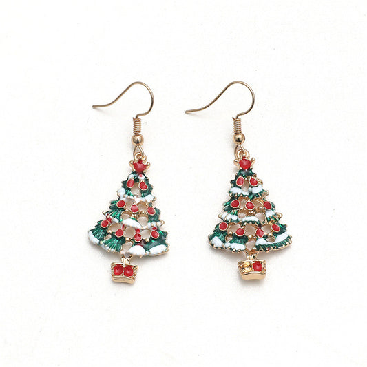 Red and Multicolor Enamel Christmas Tree Drop Earrings, drop earrings for women, vintage-inspired design, front view