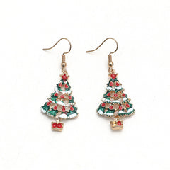 Red & Multicolor Enamel Christmas Tree Drop Earrings