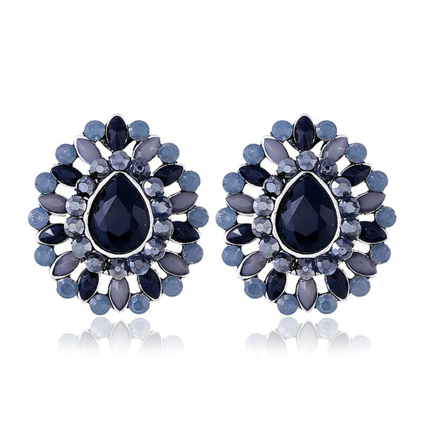 Black Crystal & Cubic Zirconia Teardrop Stud Earrings