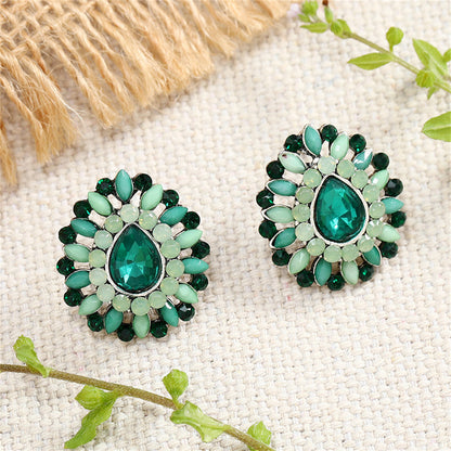 Green Crystal and Cubic Zirconia Stud Earrings, stud earrings for women, vintage-inspired design, side view