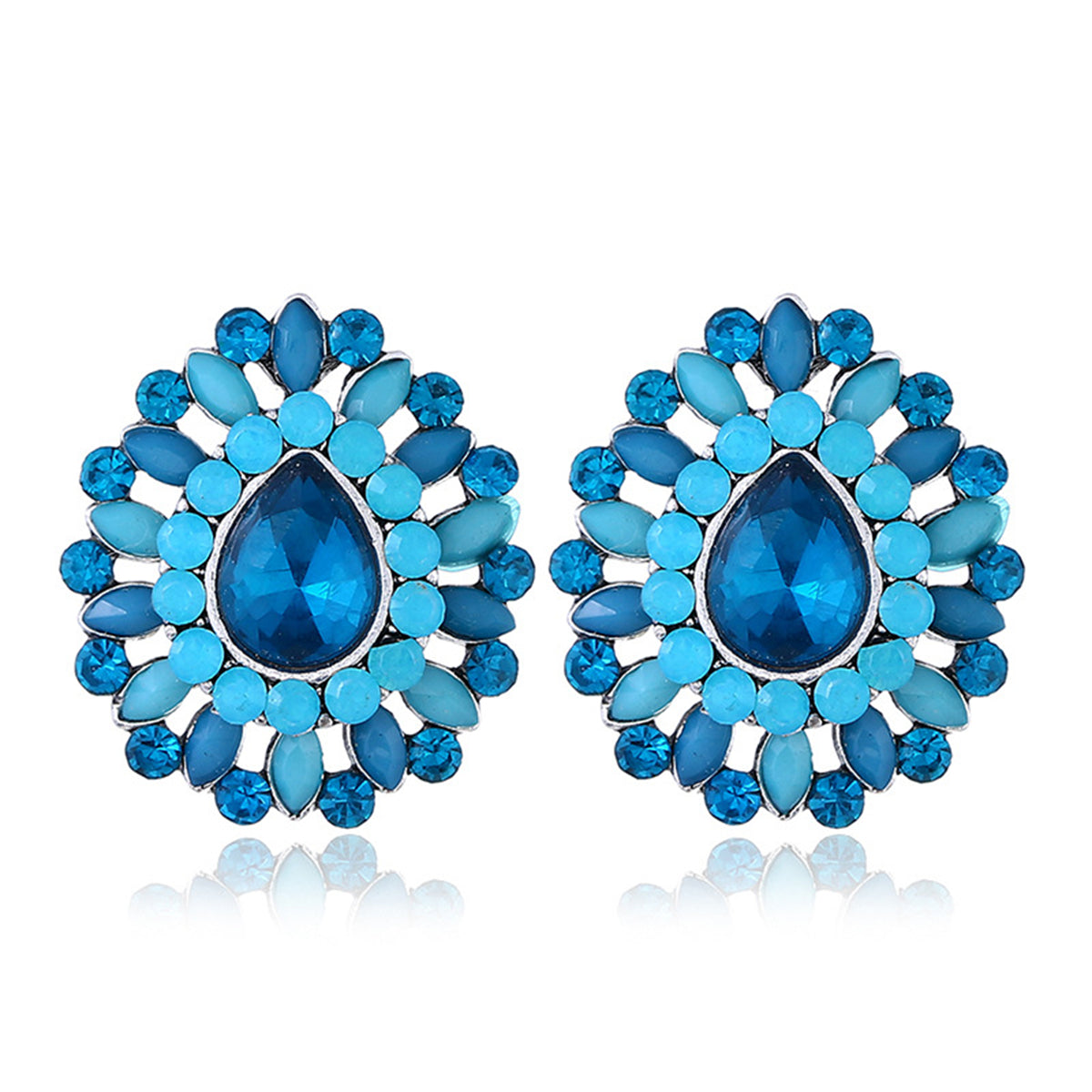 Navy Crystal and Cubic Zirconia Stud Earrings, stud earrings for women, everyday style, front view