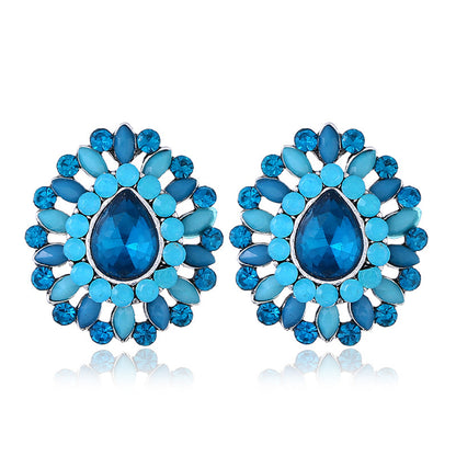 Navy Crystal and Cubic Zirconia Stud Earrings, stud earrings for women, everyday style, front view