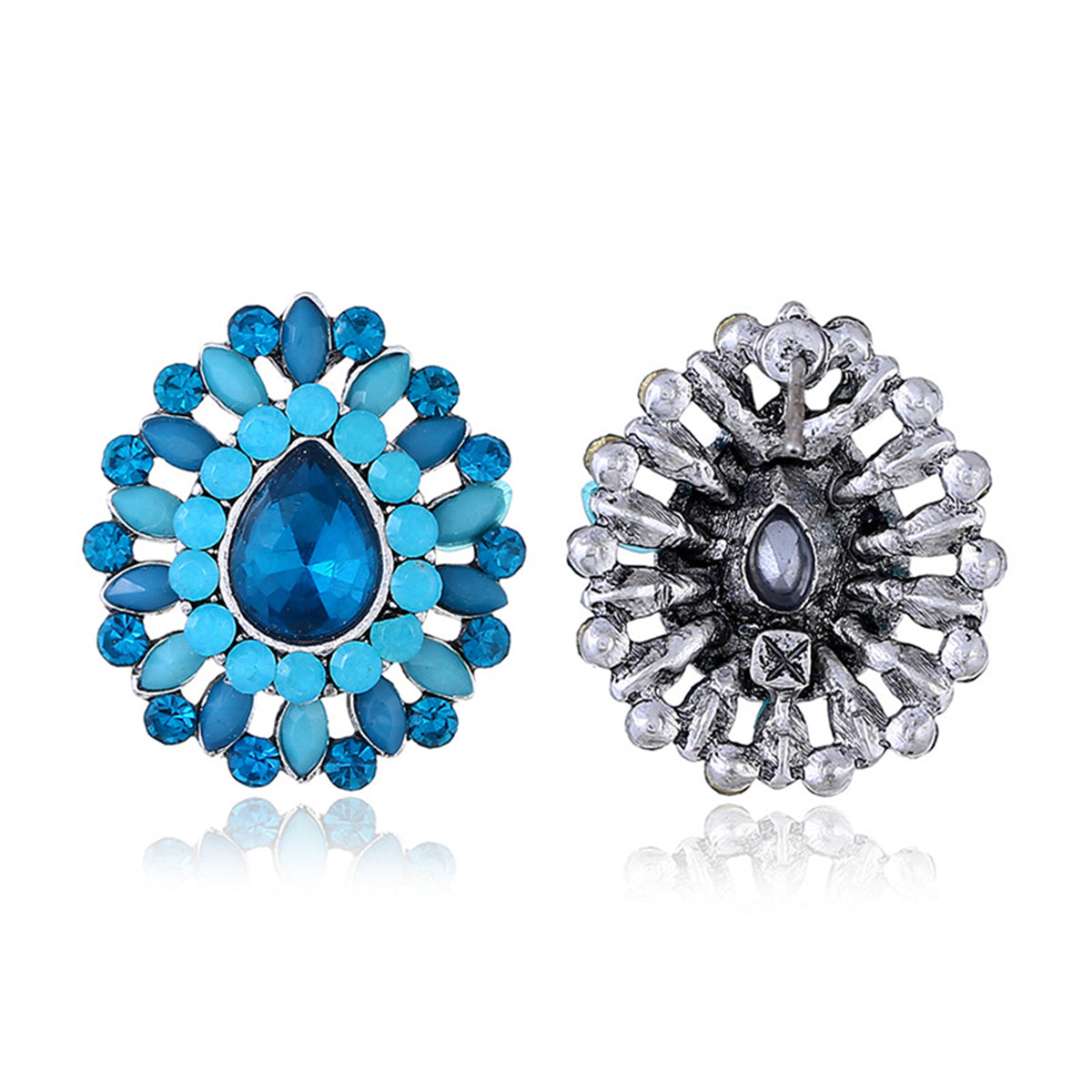 Navy Crystal and Cubic Zirconia Stud Earrings, stud earrings for women, everyday style, side view