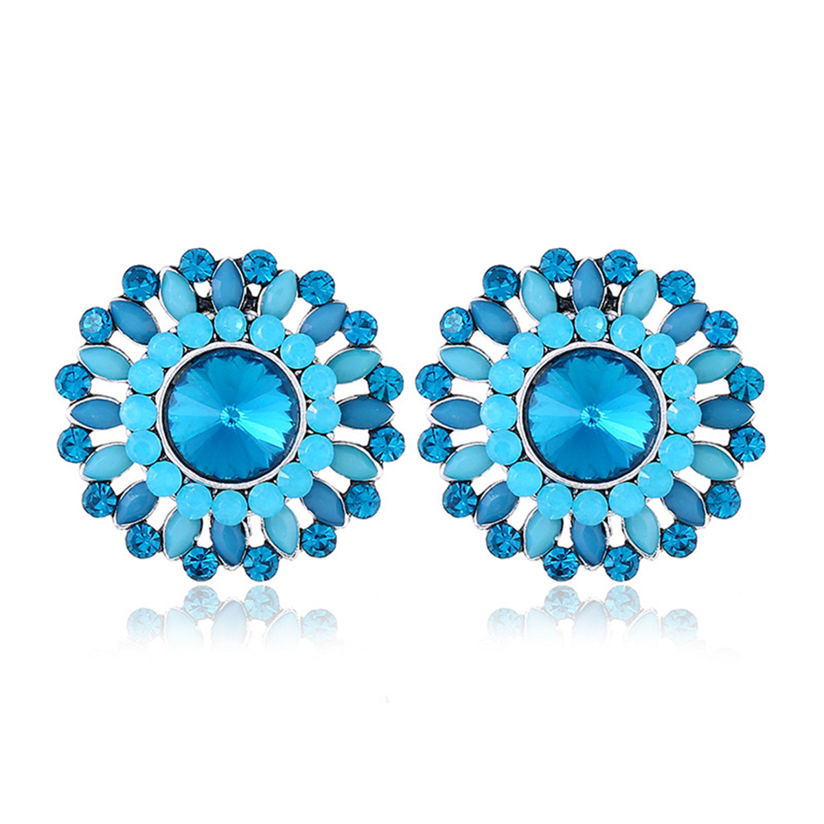 Blue Crystal & Cubic Zirconia Round Stud Earrings