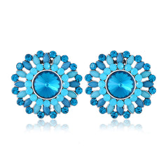 Blue Crystal & Cubic Zirconia Round Stud Earrings