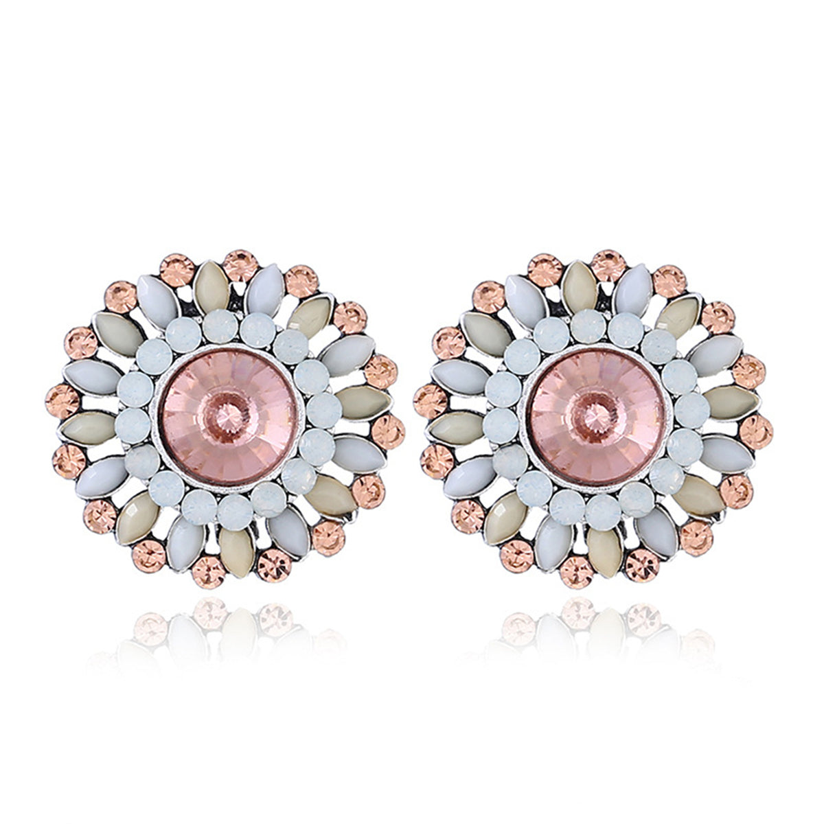 Champagne Crystal and Cubic Zirconia Round Stud Earrings, stud earrings for women, elegant gift for her, front view
